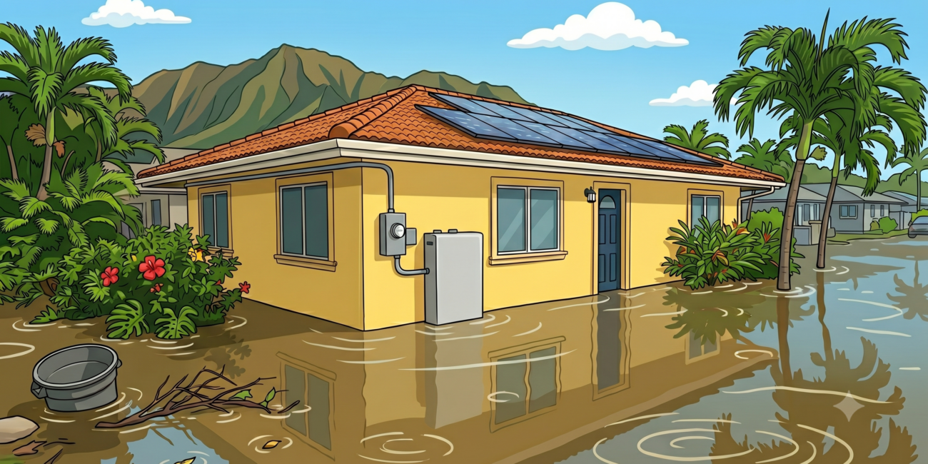 Solar PV System's Battery Flooding Illustration created with AI