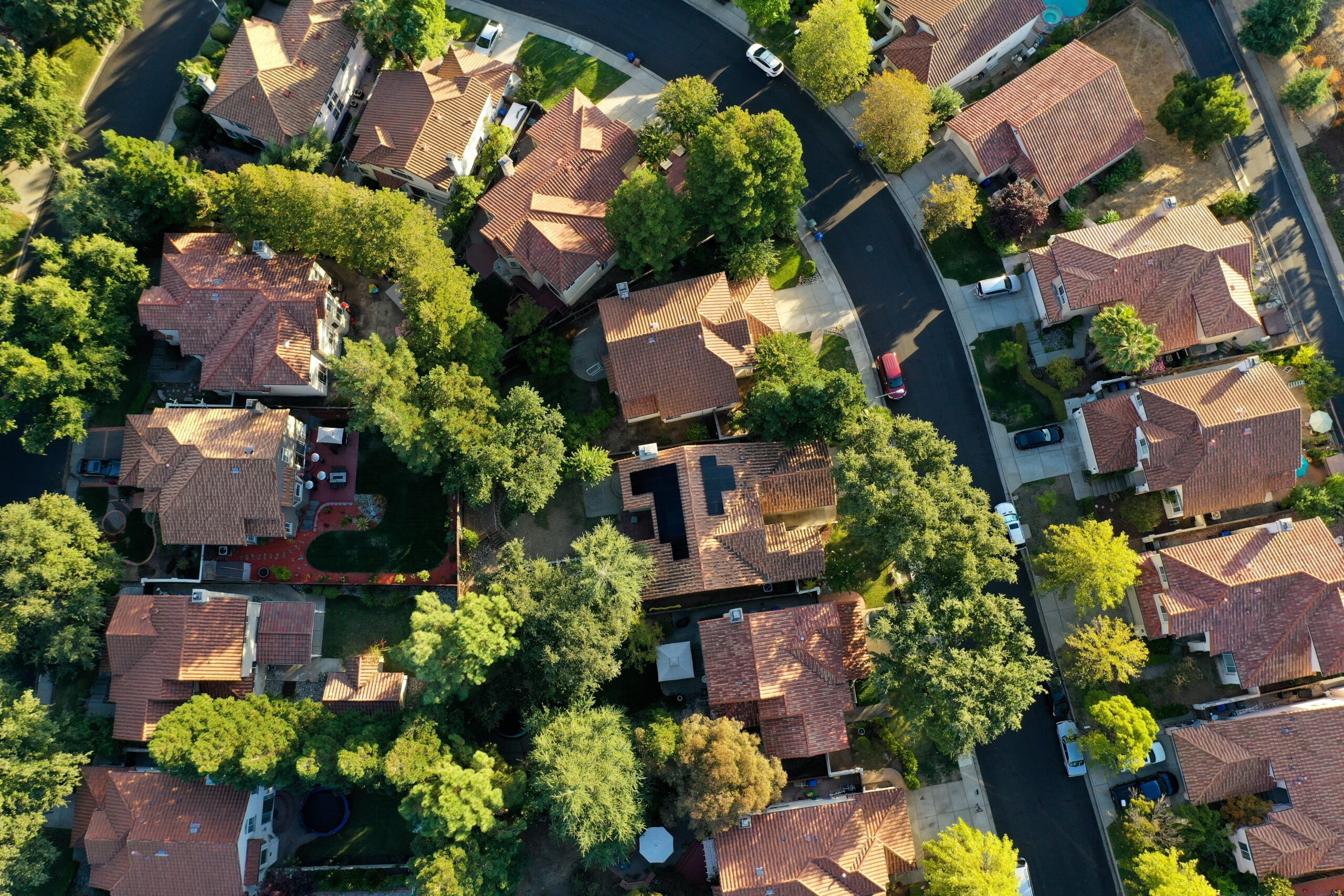 Aerial view of Home with a Solar PV System